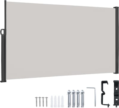160x300cm Uitklapbaar Tuinscherm Zijkantluifel Windbescherming Luifels Van 180g/㎡ Polyester Mobiele Zonwering Muurluifel Tuinscherm Voor Balkon Terras Patio (Lichtgrijs) NAIZY