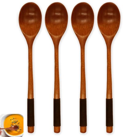 4 stuks - Houten lepel - Houten lepel met lange steel - Draagbare houten lepel met lange steel - Keukengerei - Herbruikbare houten lepel - Roerlepel - Soeplepel - Ovale lepel - Geschikt voor koken, mixen, honingthee, sodawater, dessert, kokosnootkom