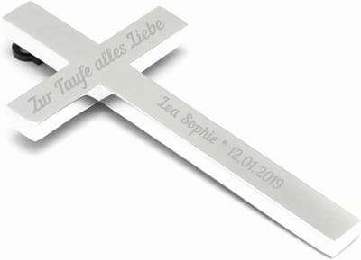 Verzilverd Wandkruis Metaal met Gravure voor Doop of Cadeau - Decoratief en Religieus Symbool