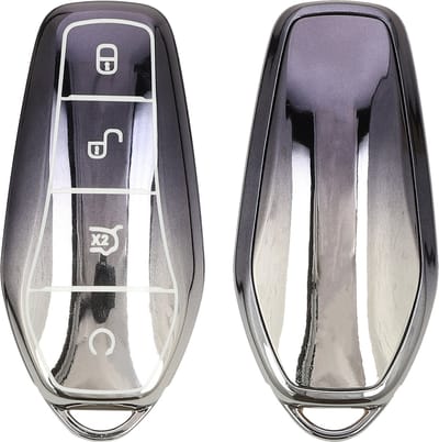 kwmobile autosleutel hoesje geschikt voor BYD Atto 3 / Sealion / Han / Tang / Dolphin / Seal hoes - TPU autosleutel behuizing - Beschermende auto sleutel case - Sleuteletui in donkergrijs / zilver