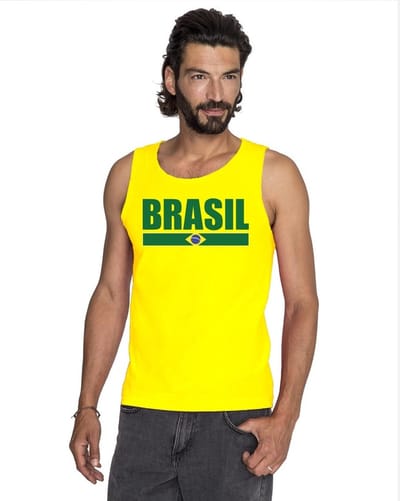 Geel Brasil supporter mouwloos shirt heren - Brazilie singlet shirt/ tanktop S
