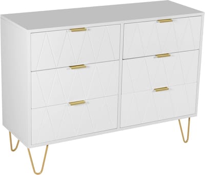 UEV Ladekast, kledingkast met 6 lades, opbergmeubel voor kinder-/volwassenenkamers, 100 x 34 x 73 cm, dressoir voor in de woonkamer, elegante Scandinavische stijl, wit
