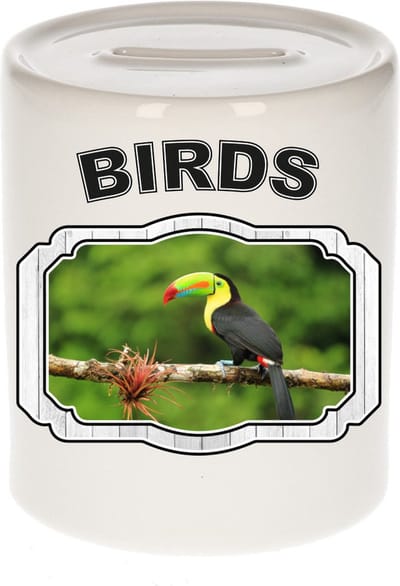 Dieren liefhebber toekan spaarpot 9 cm jongens en meisjes - keramiek - Cadeau spaarpotten toekans / vogel liefhebber