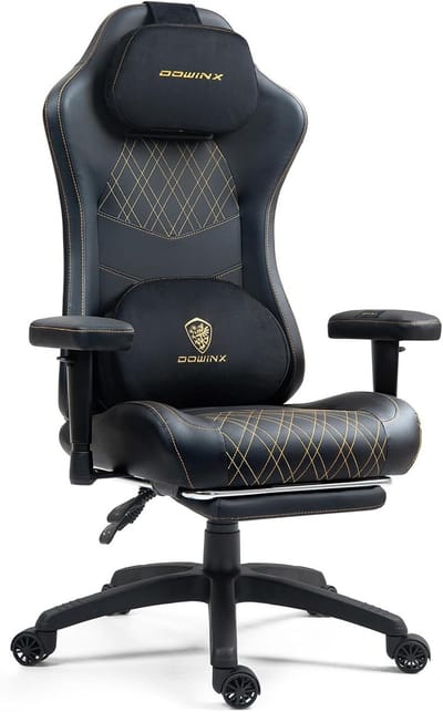 Dowinx Gaming Stoel – Ergonomische Bureaustoel - Massage & Verwarming – Pocketvering Zitkussen – Verstelbaar met Voetensteun – Zwart