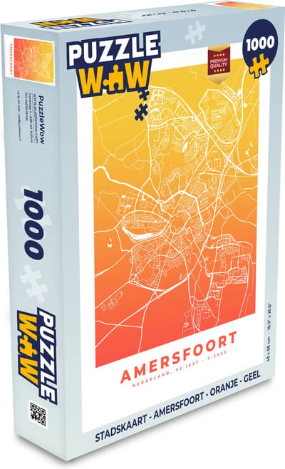 Puzzel Stadskaart - Amersfoort - Oranje - Geel - Legpuzzel - Puzzel 1000 stukjes volwassenen - Plattegrond