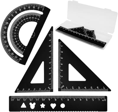 Set van 4 Aluminium Geometrische Linialen en Hoekmeter voor Wiskunde en Techniek, Ideaal voor Studenten en Ingenieurs