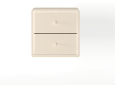 Zwevend Nachtkastje Borba - Mangohout /MDF - Ivoor - 30x30x30 cm (BxHxD) - 2 Lades - Kleur Parelwit - Wandmontage
