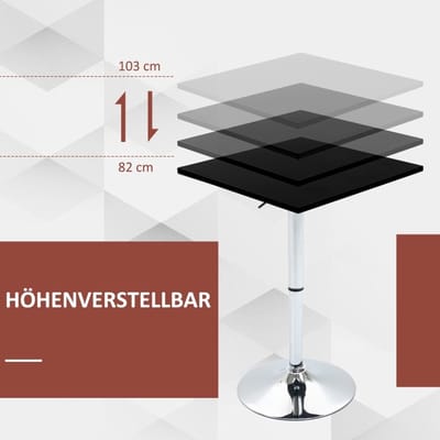 Wishdor - Bartafel - Hoogte instelbaar - 360° draaibaar tafelblad - Scandinavisch - woonkamer, keuken, thuisbar - Metaal en houtlook - Zwart - 60 x 60 cm
