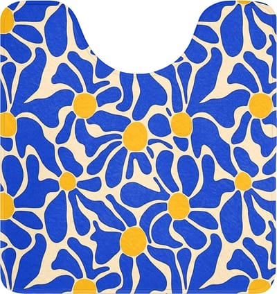 WC mat met uitsparing 55x60 cm - Antislip - Abstract - Bloem - Blauw - Toiletmat met uitsnijding - Vloermat - Douchemat - Toilet tapijt - Toiletmatten