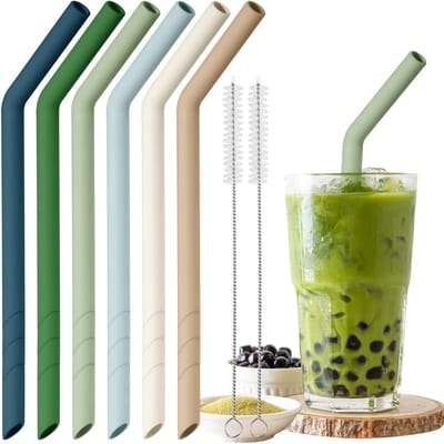 Dailygoods- Siliconen Rietjes 6 Stuks - Herbruikbare Rietjes - Extra Brede Rietjes - Kindveilig - Aanpasbare Lengte - Inclusief 2 Borstels