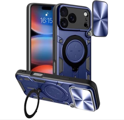 Beschermhoes geschikt voor iPhone 17 – Extra Sterk Shockproof – Met Ringhouder & Magnetische Autohouder - Blauw