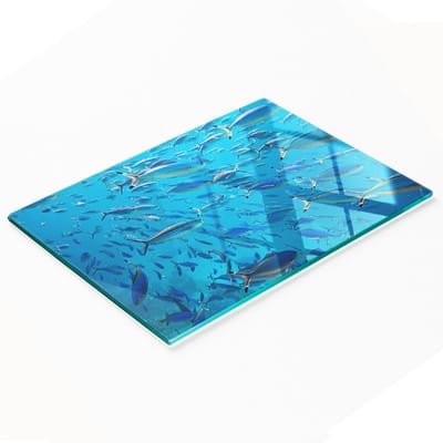 Decoratieve glazen snij- en serveerplank met koraalvismotief, 80x52 cm