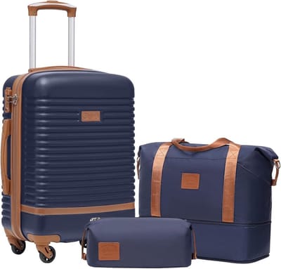 Kofferset Trolley - Reisbagage Set - Veilig Op Reis - TSA Cijferslot - 5 Delig - Blauw Bruin