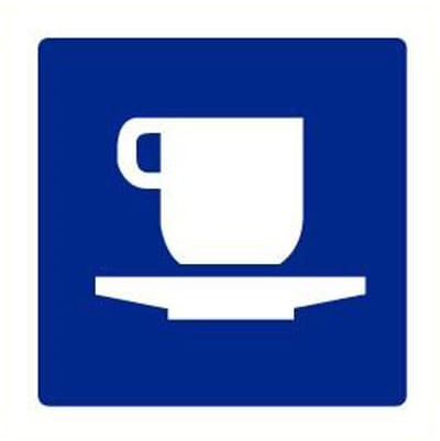 Cafetaria sticker, blauw wit 200 x 200 mm