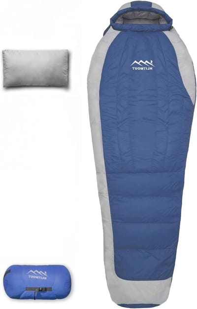XL Slaapzak - Mummy model - Kamperen en reizen - 500g Eendendons vulling - 230cm x 85cm - Blauw