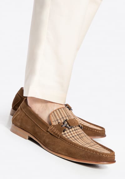 Wittchen Heren mocassins van bruin en beige geruit suède leer