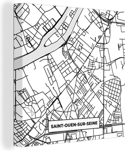 Canvas Schilderij Kaart - Stadskaart - Saint-Ouen-sur-Seine - Frankrijk - Plattegrond - Zwart wit - 20x20 cm - Wanddecoratie