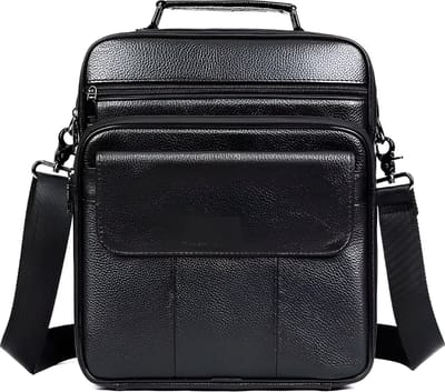 WoYoW® - Heren Schoudertas - Ruim - 13Inch Laptop Handtassen - Casual crossbody messenger van leer - Echt leer - Zwart