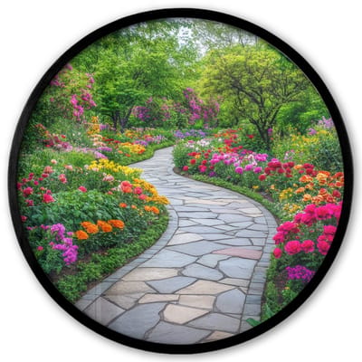 Poster in lijst Rond - Fotolijst 40x40 cm - Posters - Park - Bloemen - Tuin - Ronde posterlijst zwart - Decoratie - Wanddecoratie woonkamer - Muurdecoratie slaapkamer