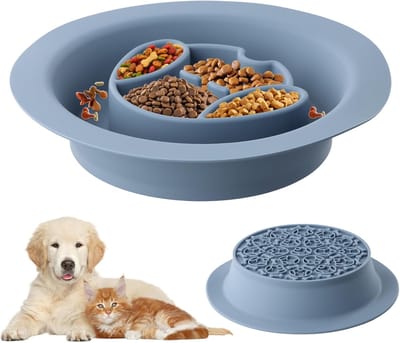 Honden Voerbak - Langzaam Eten Bak - Gezond Eten Bevorderen - Interactief Anti-Stress Design - Diameter 20 cm - Blauw