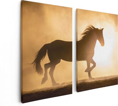 Artaza Canvas Schilderij Tweeluik Silhouet Van Een Paard - 80x60 - Foto Op Canvas - Canvas Print