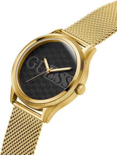Guess Reputation Kwarts Analoog Horloge Goudkleurig Kast Gemaakt Van 100% Roestvrij Staal En Een Armband Van 100% Roestvrij Staal 44 GW0710G1, GW0710G2, GW0710G3