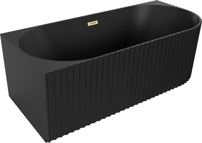 Mexen Gia vrijstaand hoekbad met ribbels links 150 x 75 , zwart mat, overloop goud geborsteld - 52701507571L-55