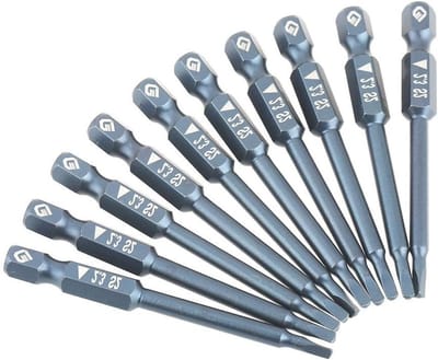 Set van 10 Triangulaire Schroevendraaier Bits met 1/4 Inch Shank en Magnetische Kop - S2 Legering, 65mm Lengte voor Precisiewerk