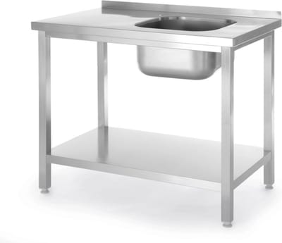 HENDI Spoeltafel met schap – robuust roestvast staal – wasbak rechts – 800x600x850 mm
