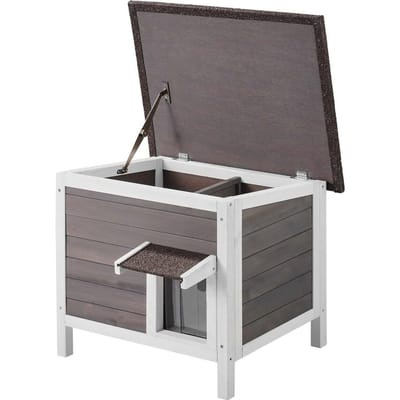 Houten Buiten Kattenhuis Schuilplaats voor Wilde Katten met Dak & PVC Deurflappen