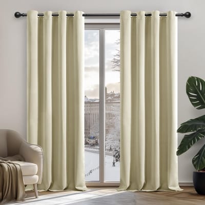 Allecto - Deconovo Blackout Gordijnen - Verduisterende Raamdecoratie - Donker Beige - Thermische Gordijnen - Geschikt voor Slaapkamer en Woonkamer