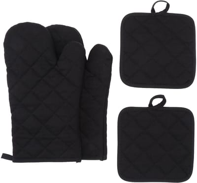 longziming -Ovenhandschoenen en Pannenlappen – Duurzaam & Hittebestendig – Antislip Katoen – Zwart