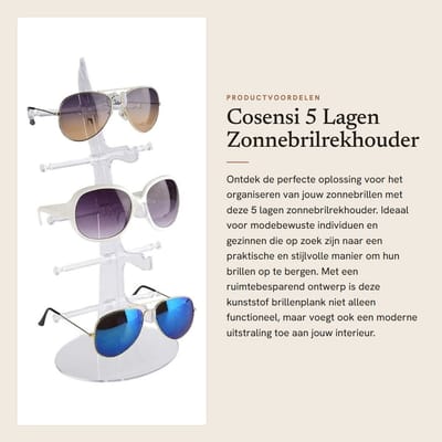 Dailygoods- Zonnebrilrekhouder 5 lagen - Kunststof Brillenplank - Brillenstandaard - Displaystandaard - Rekopslaghouder - Eenvoudige en elegante uitstraling