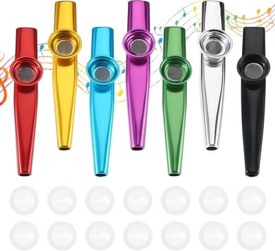 7 Stuks Metalen Kazoo Set met 14 Verwijderbare Membranen - Eenvoudig Muziekinstrument voor Beginners