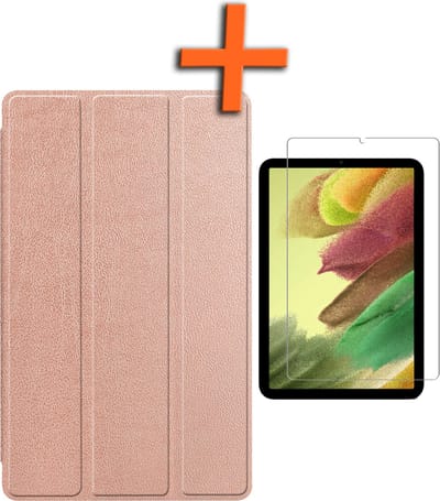 Hoesje - Geschikt voor Samsung Galaxy Tab S6 Lite - Met Screenprotector - Trifold Bookcase - Hard Cover - Hardcover Book Case - Tablet Hoes - Rosé goud