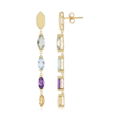 Cavill - 18K Goud Vergulde Oorbellen - 925 Sterling Zilver - Groene Amethist 1,8 ct & Blauwe Topaas - Elegante V-vorm - Braziliaanse Edelstenen