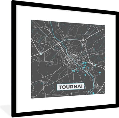 Fotolijst incl. Poster - Stadskaart – Grijs - Kaart – Tournai – België – Plattegrond - 40x40 cm - Posterlijst