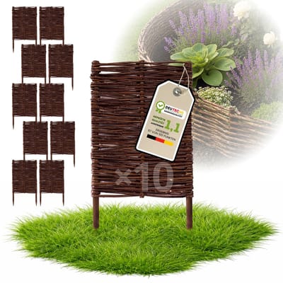Floranica Tuinafscheiding van wilg - 10 stuks - Hoogte: 60 cm Lengte: 30 cm - Wilgenvlechtwerk, tuinhek, randafwerking voor bloembedden, hout, gazonrand
