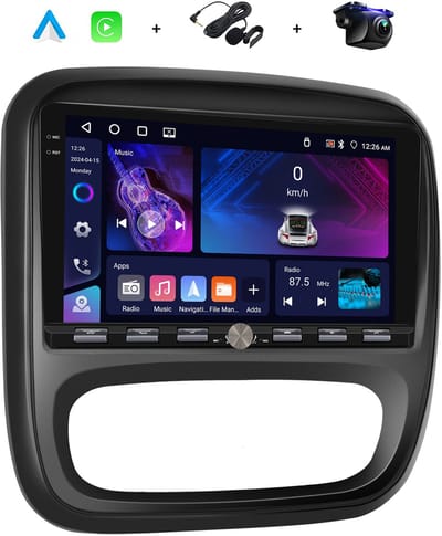 Boscer 2 DIN Android 15 Autoradio - Geschikt voor Renault Trafic & Opel Vivaro 2015 - 4+64GB - 9 Inch HD Touscreen - Draadloze Apple CarPlay & Android Auto - GPS Navigatie - Bluetooth - Microfoon & AHD Achteruitrijcamera