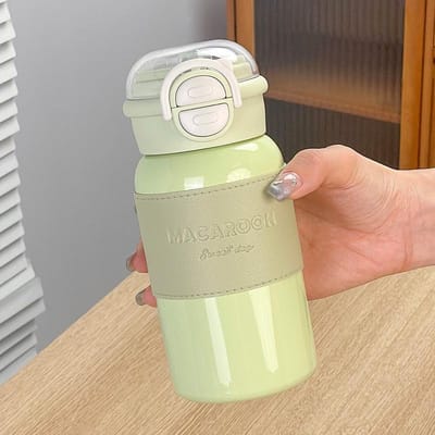 Nouvelle Tasse Thermos Simple à Double Boisson Grande Capacité Tasse à Eau Portable avec Paille Tasse Froide Pratique pour Femme 500ml