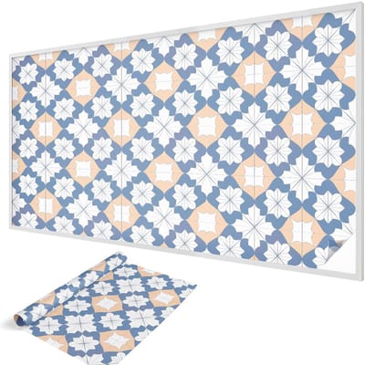 Wallfluent Glas in Lood Raamfolie - Symmetrische patronen Glas in Lood Folie - 200x116 cm - Blauw Plakfolie Raam Glas in Lood - Decoratieve Plakfolie Glas in Lood - Voor de woonkamer, voor het kantoor, voor de hal - Glas in Lood Folie voor Raam