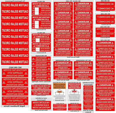 Zonne-PV Systeemlabels - Veiligheidswaarschuwing Etiketten - Naleving Zonne-energie - UV-bestendig & Weerbestendig - 62 Stuks - Rood
