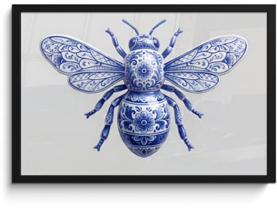 Poster in lijst - Fotolijst 60x40 cm - Posters - Bij - Modern - Delfts - Blauw - Posterlijst zwart - Decoratie - Wanddecoratie woonkamer - Muurdecoratie slaapkamer