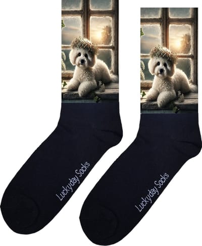 Bochon Frisé - Valentijns cadeau - Verjaardag cadeau - Sint cadeau - Leuke sokken - Vrolijke sokken - Leuk cadeau - Man - Vrouw - Grappig cadeau - Kerst Sokken - Vaderdag - Moederdag - Kerstcadeau - Bloemen - Hond - Socks maken Happy - 37-44
