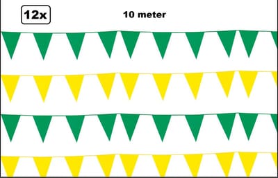 12x Vlaggenlijn groen en geel 10 meter - vlaglijn festival feest party verjaardag thema feest kleur