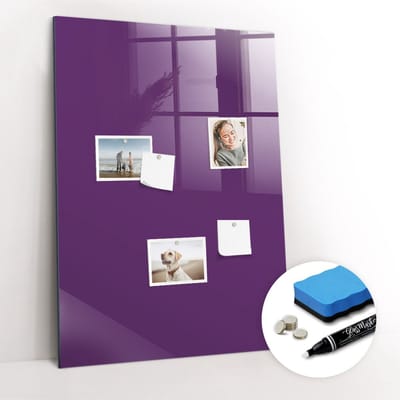Tulup Whitebord - Kleur Violet Magneetbord - 70 cm x 100 cm - Memo Bord - Organizer Muur - Magnet Board - Organiseer Je Bureau - Gratis 5 Sterke Magneten + Whiteboard Marker & Wisser - Magnetic Board - Magnetisch Bord Kind