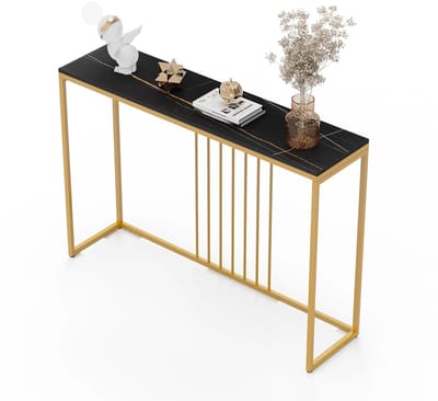 Mila Shop Bijzettafels - Bijzettafels woonkamer - Sidetable - Consoletafel - Haltafel - Wandtafel - Muurtafel - Zwart marmer blad - 120x78,5x30cm