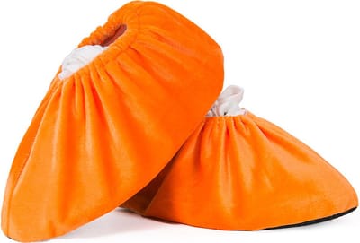 3 paar wasbare overschoenen, herbruikbare antislip overschoenen, superzachte verdikte overschoenen, antislip en slijtvaste binnenvoethoezen voor thuis, computerruimte en dagelijks gebruik (Volwassenen, 36-42) - Volwassen oranje - 31cm