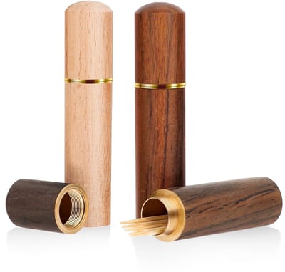 Dailygoods- Tandenstokerhouder Draagbaar - Opbergdoos - Houten - Cilindrisch Ontwerp - Maximaal 20 Tandenstokers - Multifunctioneel voor Kleine Items