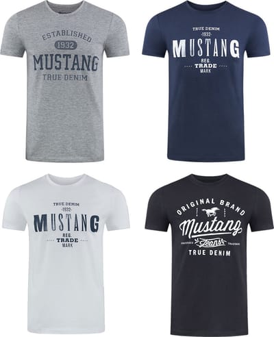 Mustang Heren T-Shirt 4-pack Mustang heren-T-shirt regular fit Veelkleurig S Ronde Hals Volwassenen Opdruk Print Shirts